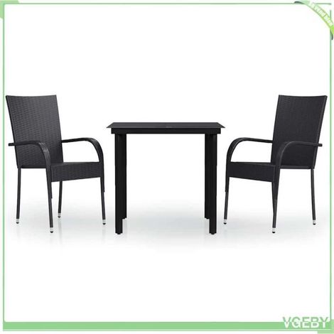 Ensemble à manger de jardin - FAFEICY - 3099377 - Noir - Résine tressée résistante à l’eau - Plateau en verre (1/5)