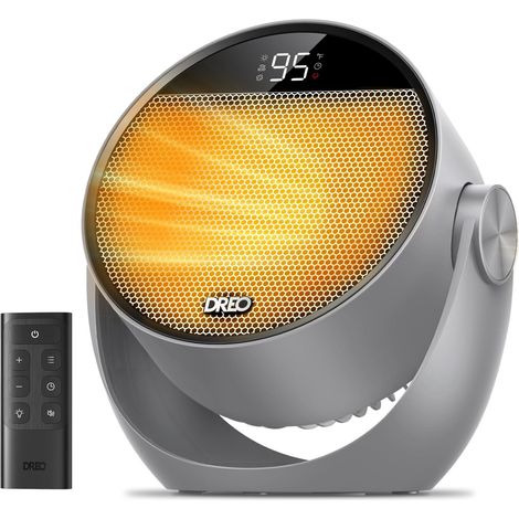 Chauffage Électrique Ventilateur Chambre, Chauffage Portable 3 Modes avec Thermostat et Télécommande, Inclinaison 60° Réglable, Minuterie 12H, 8 Protections, Silencieux pour Bureau et Pièce, Gris (1/5)