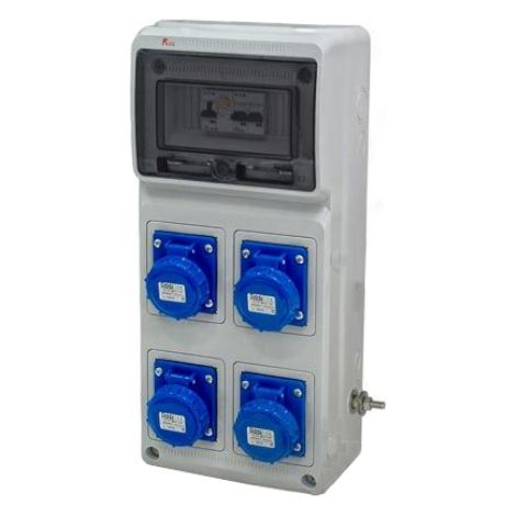 Quadro ASC fisso, 6KW 230V, IP65, 4 prese 2P+T 16A, con magnetotermico, differenziale generale e pulsante di emergenza - Rosi 2240MTS