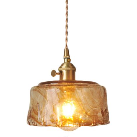 Lampada a sospensione, paralume in vetro color caramello irregolare fatto a mano, lampada a sospensione da soffitto in stile industriale retrò con attacco E27 on/off
