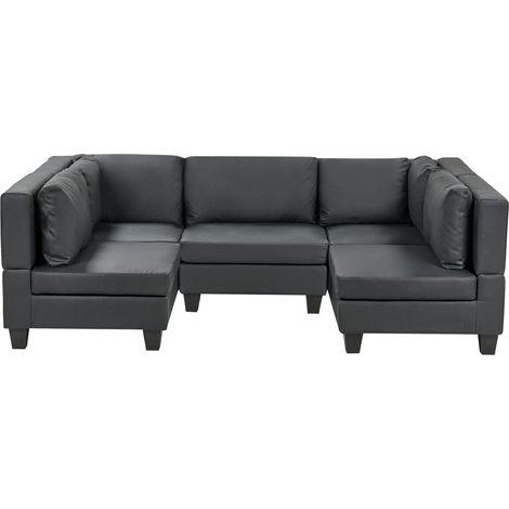 Sofá modular moderno 5 plazas tapizado piel sintética respaldo acolchado en forma de U negro Unstad