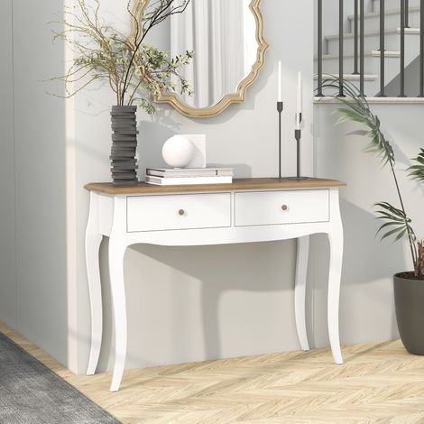 Table console moderne 2 tiroirs en bois brun foncé - Dimensions: 100x35x76,5 cm - Couleur: Blanc