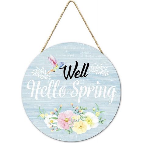 Plaque Murale - Plaque D'accueil Printemps - Bois Rustique - 29 x 29 cm - Décoration Porte d'Entrée Extérieure - 1 Pièce (1/4)
