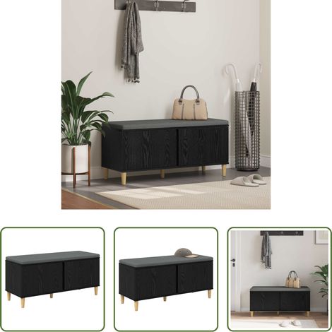 vidaXL Stauraum - Flurbank mit Kissen mit Tür Schwarze Eiche 100 x 38 x 46 cm (1/5)