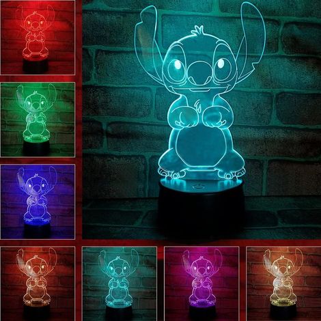 Veilleuse,Lampe Stitch,Lilo and Stitch Lampe 3D Capteur Intelligent Changement Tactile Dessin Animé 7 Couleurs LED Chevet Lumière d'ambiance,Cadeaux d'anniversaire,Cadeaux de Noël (1/5)
