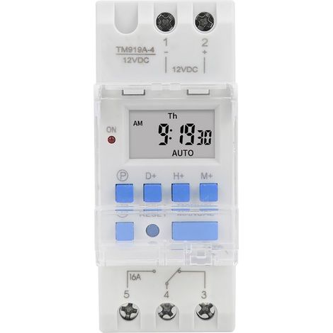 Minuterie hebdomadaire 12V 16A – Écran LCD 12h/24h – Programmation 16 horaires ON/OFF – Montage sur rail DIN 35 mm - DC 16 A (1/5)