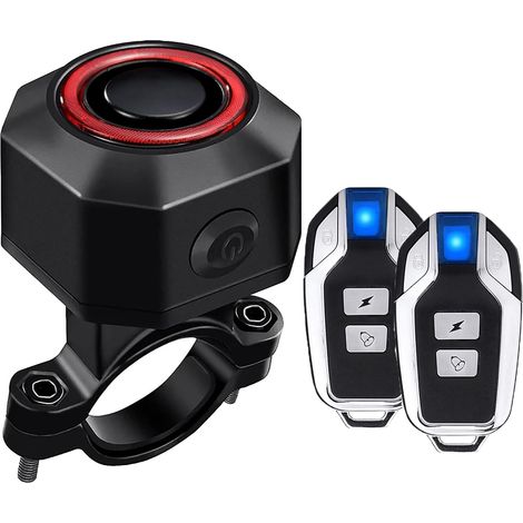 2 télécommandes alarme vélo antivol, détection vibrations/mouvement, sans fil 110 dB, vélo/moto/scooter. (1/5)