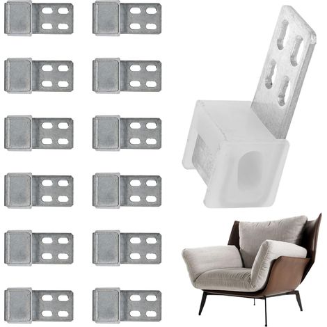 Lot de 12 connecteurs de canapé, connecteurs de meubles à 4 trous, pinces à ressort, kit de ressorts de meubles, pièces de rechange, ressort de canapé en métal, ferrures pour canapés, lits, meubles