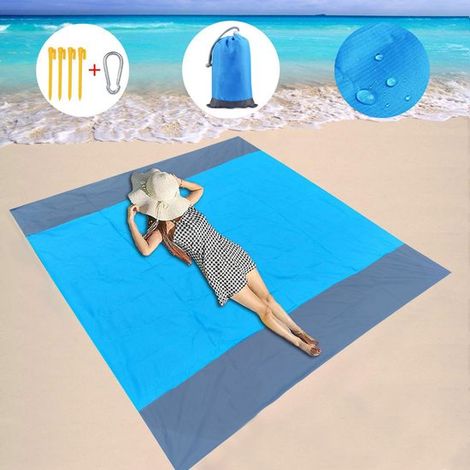 Manta de playa, Manta de exterior resistente al agua y a la arena, Esterilla de picnic portátil, Portátil y fácil de guardar, Azul, 200 x 210 cm (1/5)