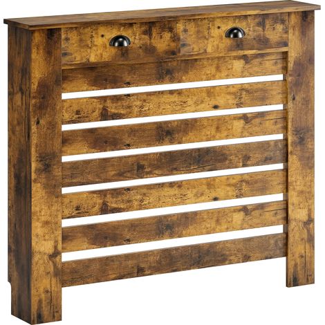 HOMCOM Radiator Cover with Drawer, Horizontal Slat, 111cm, Rustic Brown