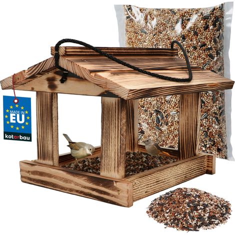 KOTARBAU® Mangeoire Oiseaux À Suspendre - Bois Naturel - 21 x 23,5 cm - Mangeoire Oiseaux Extérieur Bois - Rustique - 0,5 kg Nourriture - Décoration Jardin (1/5)