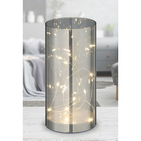LED Lichterglas silber mit Timer - 20 cm - Glas mit warm weißer Lichterkette