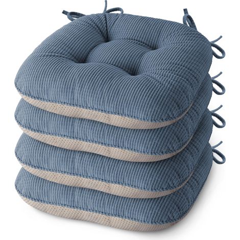 Lot de 4 coussins de chaise d'intérieur antidérapants avec attaches - 43 x 40 x 8 cm - Bleu clair (1/5)