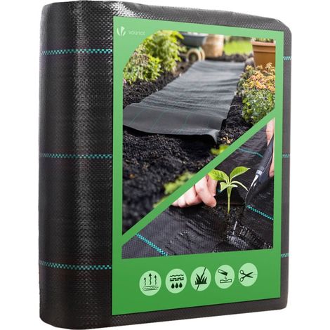 Toile de paillage 10mx2m 100g/m² - Bâche géotextile anti-mauvaises herbes anti-UV perméable à l'eau anti-repousse (1/4)