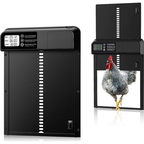 Porte Automatique Poulailler avec Minuterie du Soir/Matin, Porte Poulailler Automatique Alliage d'aluminium Écran LCD Étanche Anti-pincement, Porte Poulailler Fonctionne à Piles (1/4)