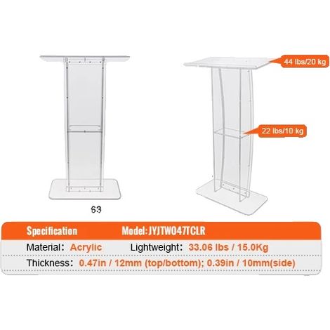Supporto per podio, design ergonomico, struttura in acrilico trasparente, bianco (1/2)