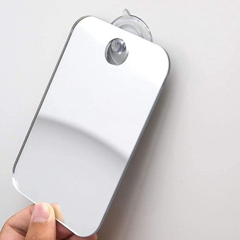 Miroir de douche argenté anti-buée pour rasage et maquillage, miroir de salle de bain avec crochet pour rasoir, accessoire mural (1/5)