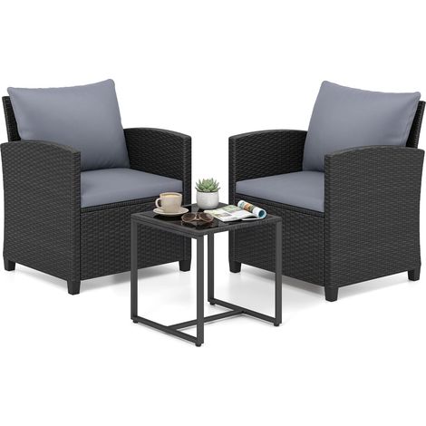 COSTWAY Set Mobili Da Giardino In Rattan Set Da Conversazione Da Patio Salotto Da Esterno A 3 Pezzi Salottino Da Balcone Arredo In Vimini Per Cortile 2 Person (1/5)