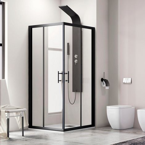 Cabina doccia 140x80 cm telaio nero vetro trasparente modello KF1000B kamalu