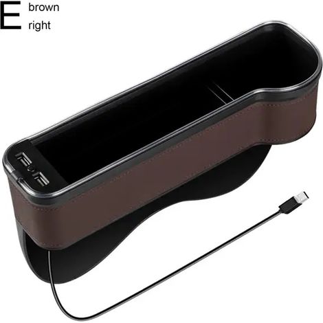 (E Droite) Nouvelle boîte de rangement pour voiture avec 2 chargeurs USB, LED colorée, poche de rangement pour l'espace entre les sièges, porte-cartes, porte-téléphone, porte-bouteilles et porte-gobel (1/5)