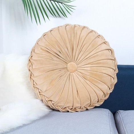 Velvet Plissé Rond Citrouille Coussin Coussin Sol Etage pour Canapé Chaise Lit Voiture Voiture Décoratif- Beige (1/4)