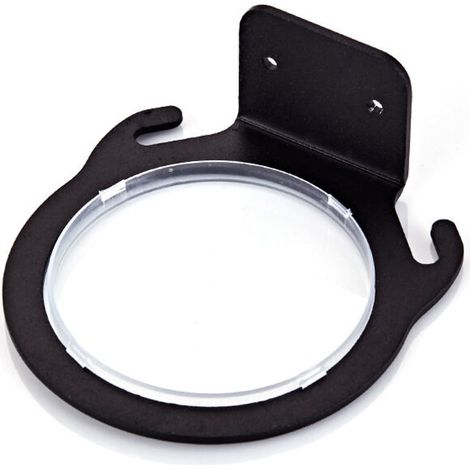 Schwarze Wandhalterung für Haartrockner. Wandhalterung aus Aluminium (schraubenlos) für Badezimmer. Innendurchmesser 7,5 cm. (1/4)