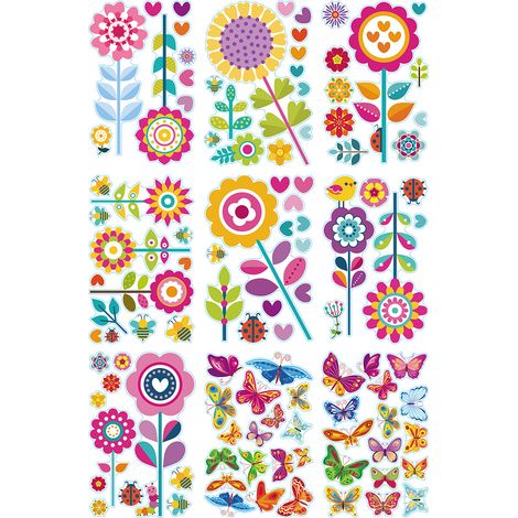 Autocollant Fenêtre Papillon Fleur Oiseau Arbre Printemps - Auto-Adhésif Réutilisable - Décoration Fenêtre Chambre Enfant Fête - 9 Feuilles (1/5)