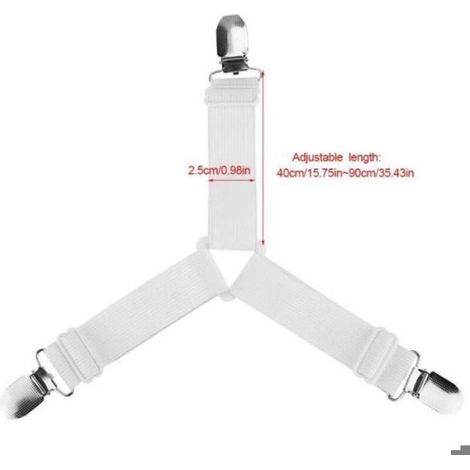 Attaches Réglables pour Drap de Lit - - Sangles Élastiques Y - Blanc - 4pcs - 40cm à 90cm Femeo (1/4)