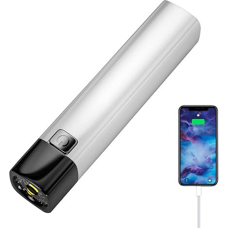 Mini lampe torche rechargeable USB, lampe torche portable avec batterie intégrée, idéale pour la lecture nocturne, le vélo et le camping - Blanche (1/4)