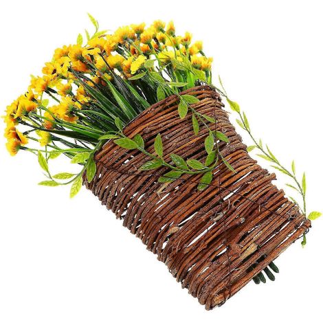 Panier de fleurs artificielles tournesols à suspendre à une porte, décoration en rotin jaune (1/5)