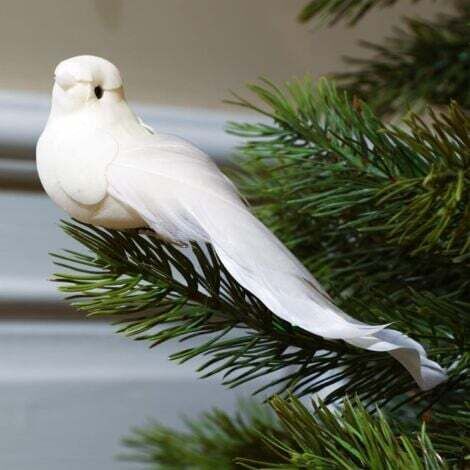 NALOOKAMIC  12 Pièces Ornement Cardinal  (Colombes Blanches, 5,1 Pouces)avec Clip sur Plume Oiseau Colombe Artificiel Ornement d'arbre de Noël Artisanat de Faux Cardinal Brillant pour Décor