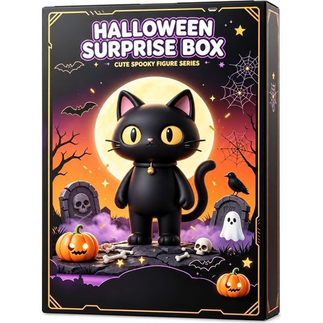 Boîte surprise d'Halloween avec figurine de chat noir et citrouille fantôme mignonne, décoration de calendrier 3D en PVC