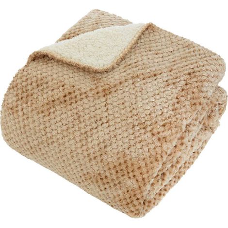 Plaid Sherpa en Flanelle "Lyno" 130x170cm Beige