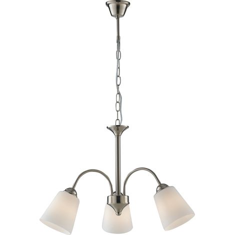 "Lampadario 1162 in metallo nichel con tre diffusori in vetro"