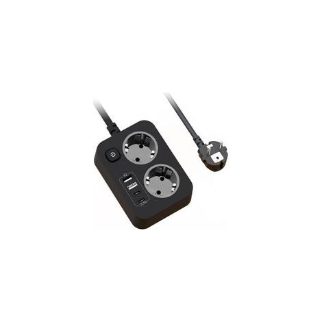 Multiprise multifonctionnelle avec 2 prises femelles + 2 ports USB, rallonge murale plate avec interrupteur intégré, multiprise portable anti-surcharge avec câble de 1,8 m – Idéale pour bureau, domici