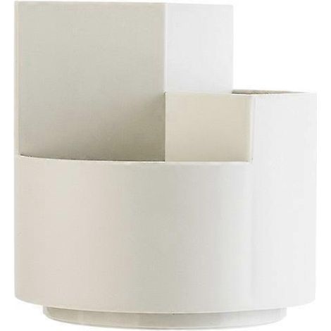 Pot à crayons rotatif créatif, porte-pinceaux de maquillage avec 3 pots de rangement, boîte de rangement décorative pour la maison et le bureau (blanc) (1/5)