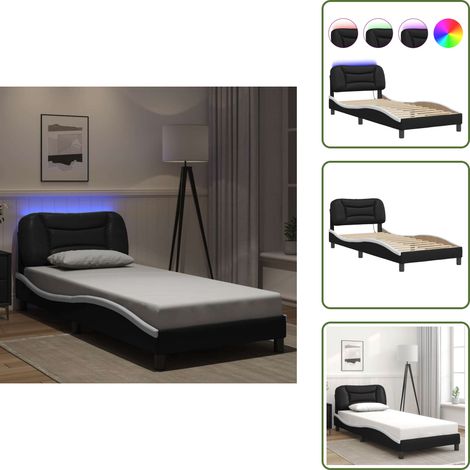 Cama con LED - vidaXL Estructura de cama con LED sin colchón Hvar negro blanco 80x200 cm - Cama Hvar