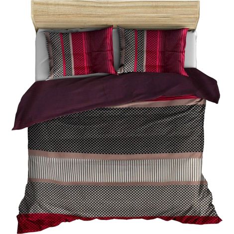 Parure housse de couette + 2 taies d'oreiller 240x220 Rose Fuchsia Noir Gris Blanc (1/2)