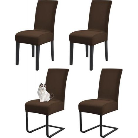 Lot de 4 housses de chaise de salle à manger extensibles, amovibles et lavables en élasthanne, pour hôtel, restaurant, marron foncé (1/4)