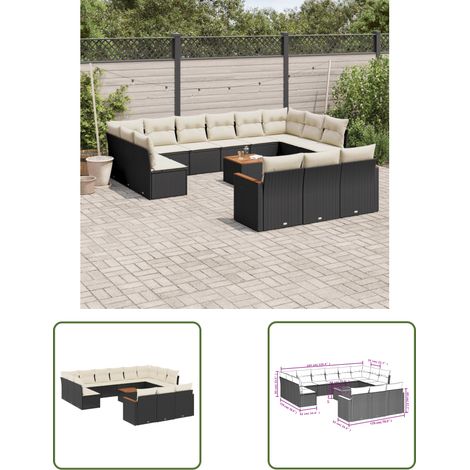 The Living Store 14-tlg. Garten-Sofagarnitur mit Kissen Schwarz Poly Rattan - Gartenmöbel Set - Gartensorte - Outdoor Möbel - Lounge Sofa - Esstisch (1/3)