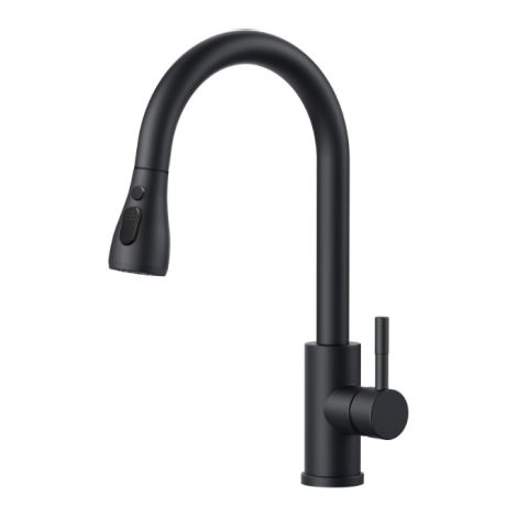 Robinet Cuisine Noir, Mitigeur Cuisine Douchette, Pivotant à 360° d'Évier à Arc Élevé Pulvérisateur Escamotable 2 Modes, avec tuyau G3/8 (1/5)