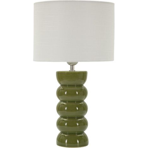 Lampada da tavolo TORR in ceramica verde oliva e tessuto (1/5)