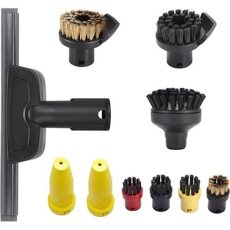 Set di 10 accessori di ricambio, compatibili con lavavetri e tergivetri a vapore Kärcher, rimuovono le macchie ostinate, testina in nylon resistente. (1/5)