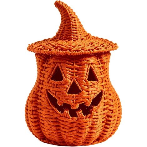Tressé chapeau de sorcière citrouille lanterne, bonbon Bowl accessoire, pour gothique automne étagère manteau de cheminée décoration,Orange (1/5)