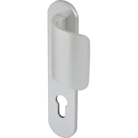 Set de Poignée pour Porte Palière - Grande Plaque - Version Clé I pour Porte d’Entrée, Cave, Bureau et Garage - Entraxe 195 mm- Pose Facile - Aluminium anodisé Argent (1/2)