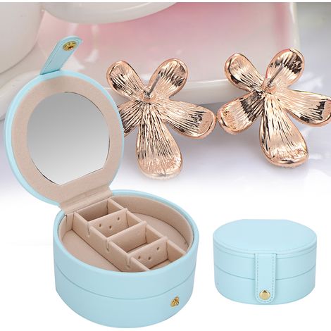 Boîte à bijoux de voyage en similicuir avec compartiments pour bagues et boucles d'oreilles (Bleu clair) (1/5)
