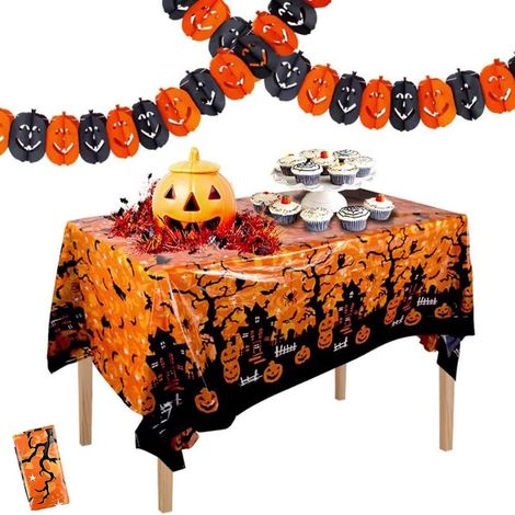 Nappe décorative d'Halloween, nappe d'Halloween, large choix d'appliques, nappe en plastique orange (1/5)