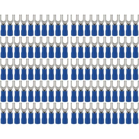 100 pièces Embouts à Fourche Bleus, Conductivité Stable 19A, Bornes à Câble Isolées pour Transport (1/5)