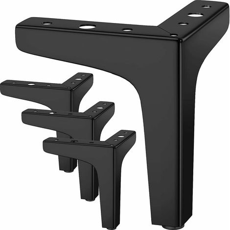 Lot de 4 Pieds de Meubles Charge Jusqu'à 600 KG, 10cm Pied de Table Modernes en Métal en Forme de Triangle,Pied Meuble Épingle pour Placard, Canapé,avec 16 Vis et 4 Protège Pieds, Noir (1/5)
