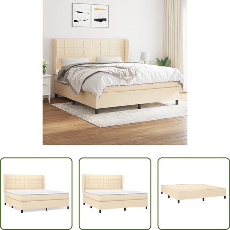 vidaXL Kopfteil - Boxspringbett mit Matratze Creme 180x200 cm Stoff (1/5)